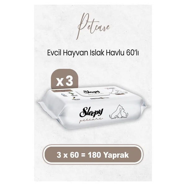 Sleepy Petcare Evcil Hayvan Islak Havlusu 60 X 3 Adet (180 Yaprak) - Görsel 2