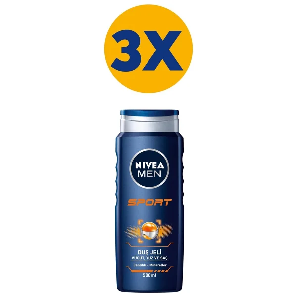 Nıvea Men Erkek Canlandırıcı Banyo Ve Duş Jeli Sports 500ml, Vücut Yüz Saç, Yenileyici Mineral, X3 Adet - Görsel 5