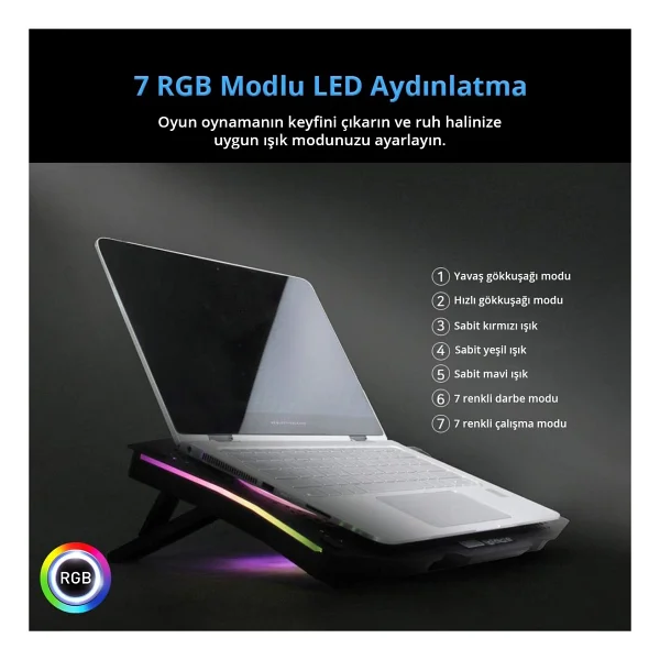 Juo Gt RGB 2 Fanlı 10"-18" Laptop Soğutucu - Görsel 4