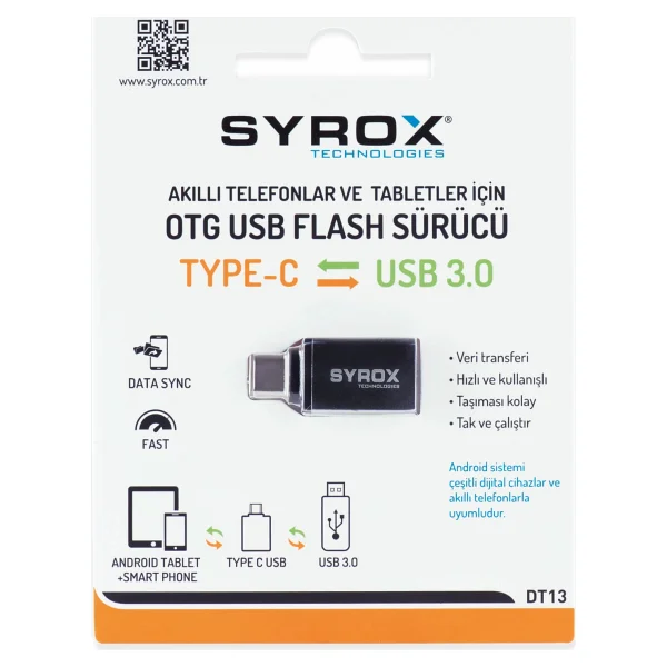 Syrox Type C - USB 3.0 Otg USB Flash Dönüştürücü - Gri - Görsel 3