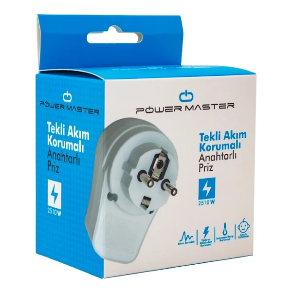 Powermaster Tekli Akım Korumalı Kaliteli Anahtarlı Toprak Girişli Priz - Görsel 4