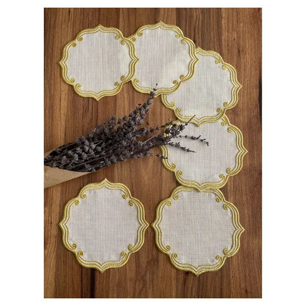 Nurhan Home 6 Adet Curly Modeli Gümüş Renk Nakışlı Kahve Yanı Kokteyl Sunum Peçete - 15 X 15 Cm - Görsel 4