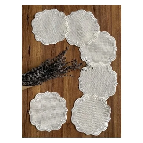 Nurhan Home 6 Adet Curly Modeli Gümüş Renk Nakışlı Kahve Yanı Kokteyl Sunum Peçete - 15 X 15 Cm - Görsel 6