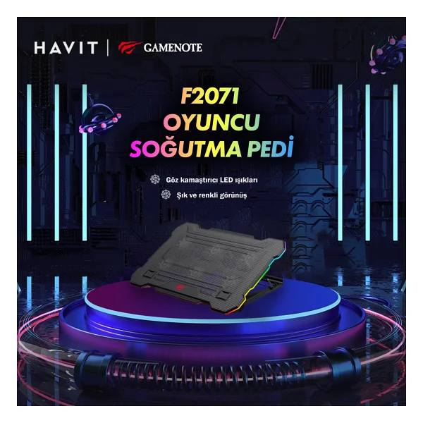 Havit F2071 6 Fanlı RGB 17" Laptop Soğutucu - Görsel 2