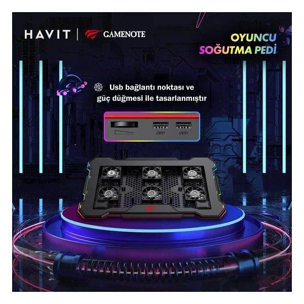 Havit F2071 6 Fanlı RGB 17" Laptop Soğutucu - Görsel 4
