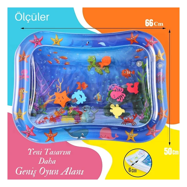 Mooie Baby's Bebek Su Oyun Matı Tummy Time Aktivite Matı - 66 X 50 Cm - Renkli - Görsel 5