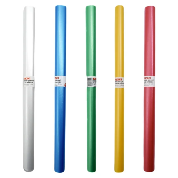 Noki Defter Kabı Rulo 5 Renk Set 40 Cm X 2 Mt Şeffaf Mavi Kırmızı Sarı Yeşil - Görsel 5