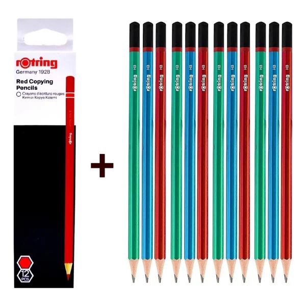 Rotring 12'li Kırmızı Kopya + 12'li Mercanlı Kurşun Kalem Seti - Görsel 5