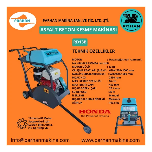 Rohan Rd13bh Asfalt Beton Ve Derz Kesme Makinası - Görsel 2