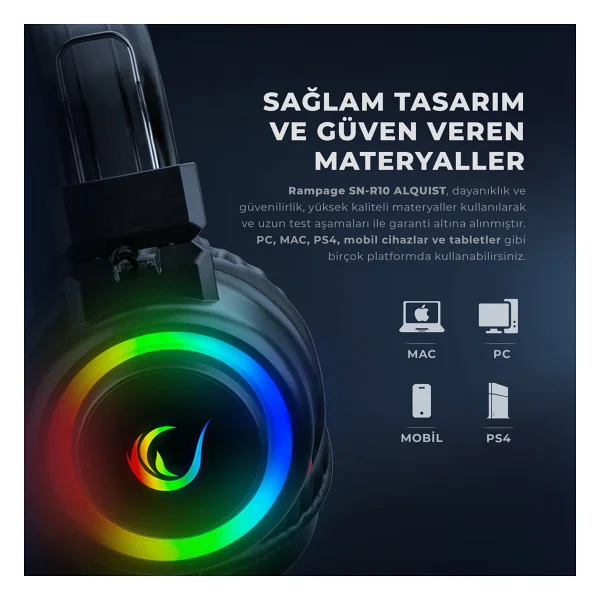 Rampage Alquist Sn-R10 Beyaz RGB 7.1 USB Kablolu Kulak Üstü Oyuncu Kulaklığı - Görsel 2
