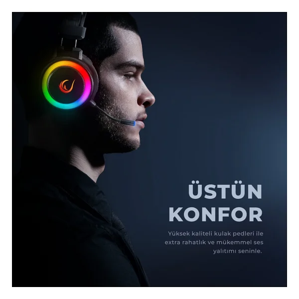 Rampage Alquist Sn-R10 Beyaz RGB 7.1 USB Kablolu Kulak Üstü Oyuncu Kulaklığı - Görsel 3