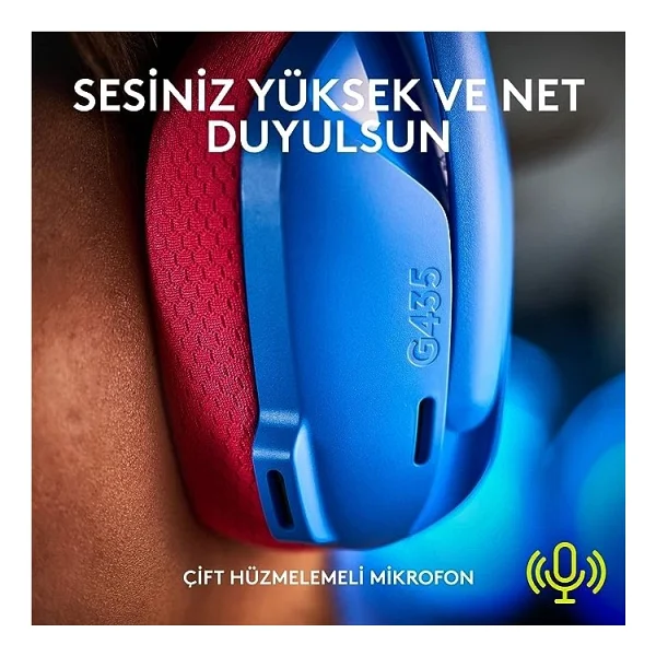 Logitech G435 Lightspeed Mavi Kablosuz Kulak Üstü Oyuncu Kulaklığı - Görsel 2