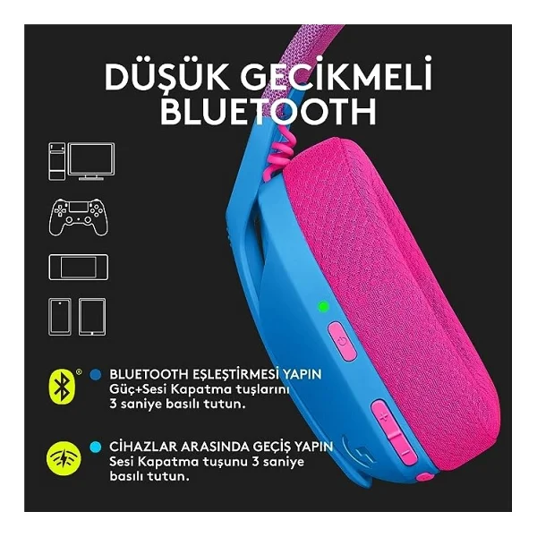 Logitech G435 Lightspeed Mavi Kablosuz Kulak Üstü Oyuncu Kulaklığı - Görsel 3