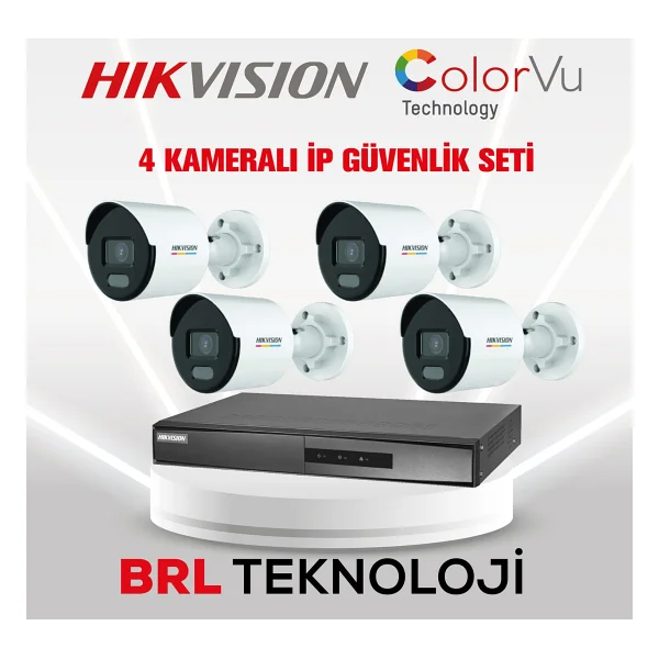 Hikvision 4 Kameralı 2 Mp Colorvu İp Güvenlik Kamera Seti (Dahili Mikrofonlu) - Görsel 2