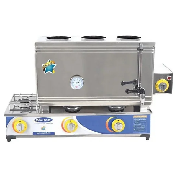 Ideal Çelik Elektrikli Gazlı Çay Ocağı 3 Demlikli 60'lık - Gri - Görsel 3