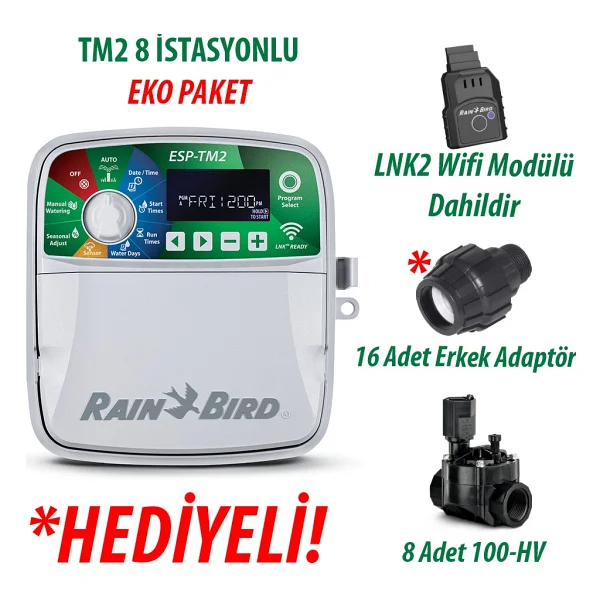 Rain Bird Dış Mekan Tm2-8 İstasyonlu Kontrol Ünitesi + Lnk2 Wıfı Modülü + 8 Adet 100hv Vana Seti - Görsel 2