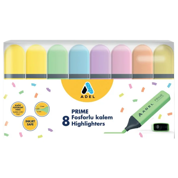Adel Prime Pastel 8'li Fosforlu Kalem Seti - Görsel 6