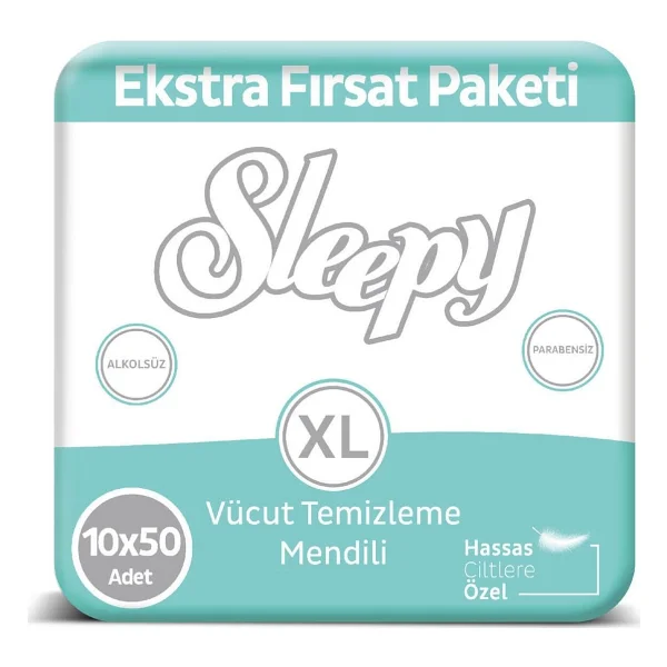 Sleepy Hassas Ciltlere Özel XL 50'li 10 Adet Vücut Temizleme Mendili - Görsel 2