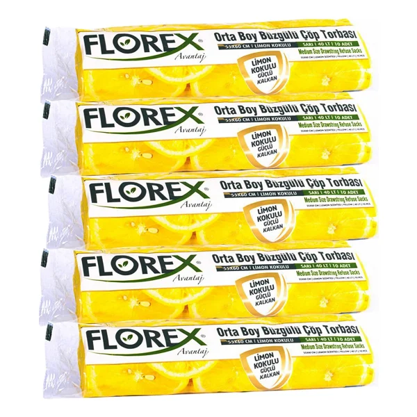 Florex Limon Kokulu Büzgülü Orta Boy Çöp Poşeti 10'lu 5 Adet - Görsel 2