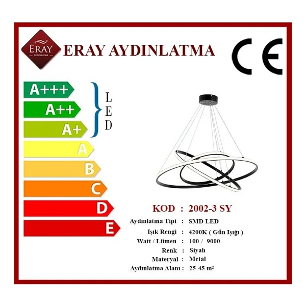 Eray Aydınlatma 2002-3 Sy Siyah LED Avize - Görsel 3
