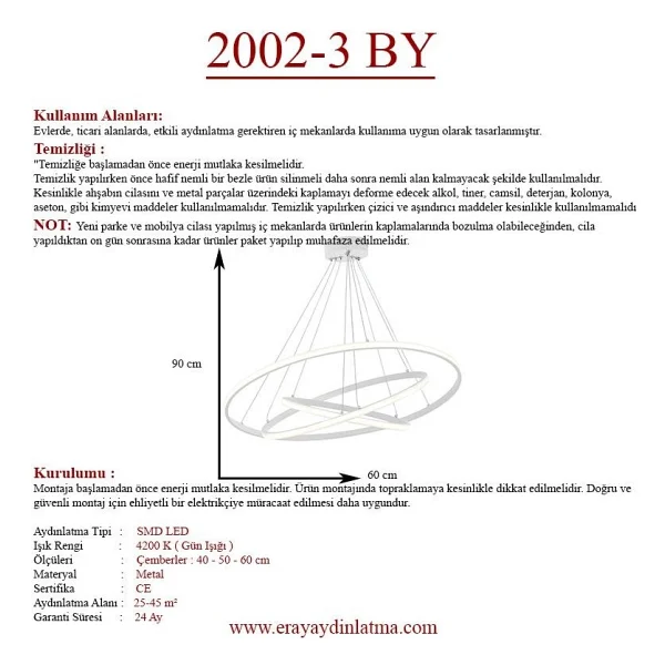 Eray Aydınlatma 2002-3 By Beyaz LED Avize - Görsel 4