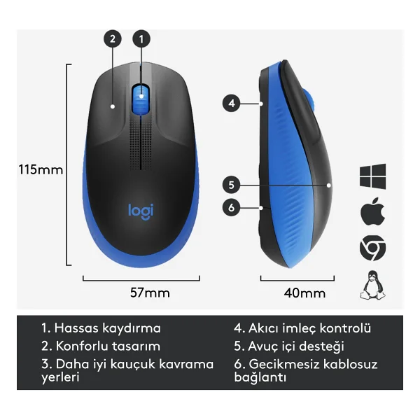 Logitech M191 Optik Kablosuz Mouse - Görsel 7