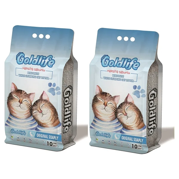 Goldlife Marsilya Sabun Kokulu İnce Taneli 10 Lt 2'li Bentonit Kedi Kumu - Görsel 3
