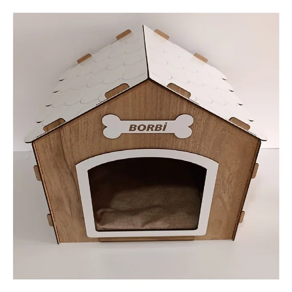 Hobicim Süper Set Ahşap Dekoratif Köpek Evi-Kulübesi Minder Ve Zincir Tasma (Modena-Beyaz) - Görsel 6