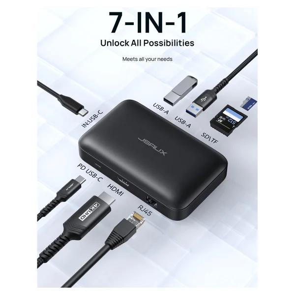Jsaux Mp02 7in1 Type-C Pd Hub 100w Şarj Hdmı 2 X USB 3.0 Sd Tf Kart Okuyucu Rj45 + Kablo Seti Dönüştürücü Çevirici Adaptör Hub - Görsel 4