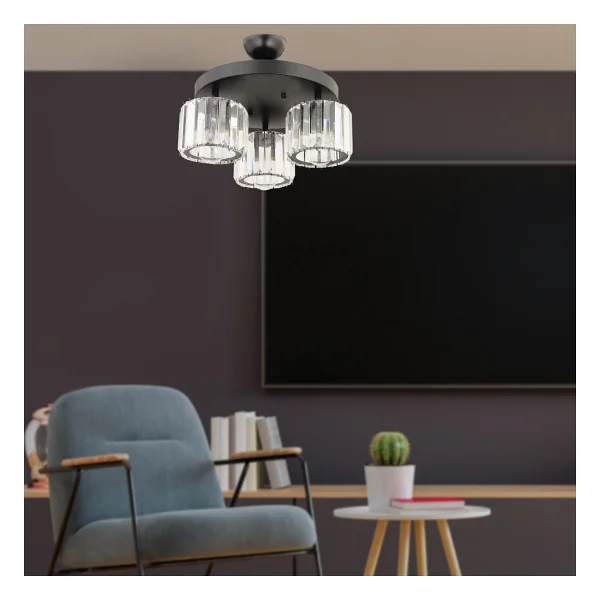 Apliqa Sabrina 3'lü Yuvarlak Kristal Taşlı Modern Plafonyer Salon Avize - Görsel 10