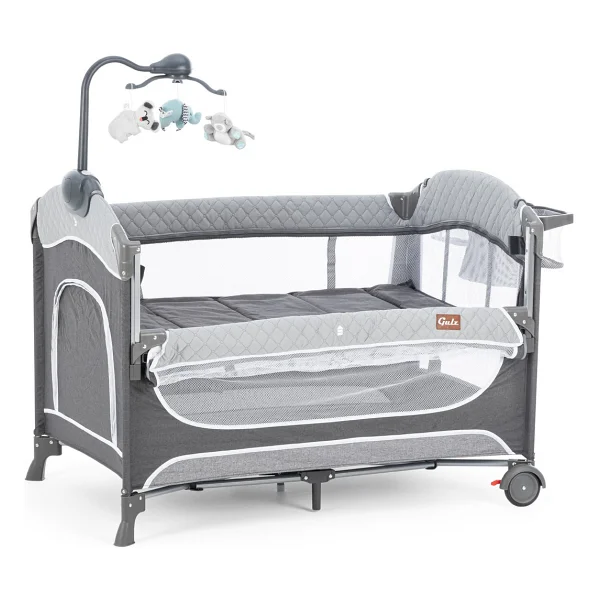 Gulz Atlas Plus Anne Yanı Sallanır Cibinlikli Dönenceli Oyun Parkı Park Yatak Bebek Beşik 70 X 110 Cm - Dark Gray - Görsel 7