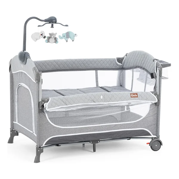 Gulz Atlas Plus Anne Yanı Sallanır Cibinlikli Dönenceli Oyun Parkı Park Yatak Bebek Beşik 70 X 110 Cm - Dark Gray - Görsel 9