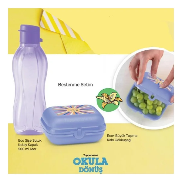 Tupperware Mor Beslenme Seti Eco Su Şişesi Beslenme Cüzdanı - 2 Adet - Görsel 2