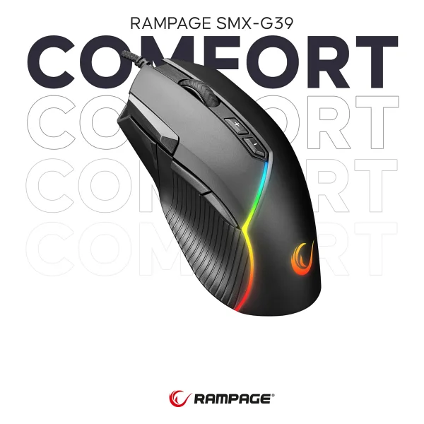 Rampage Smx-G39 Comfort RGB Makrolu Ergonomik Optik Kablolu Oyuncu Mouse - Görsel 10