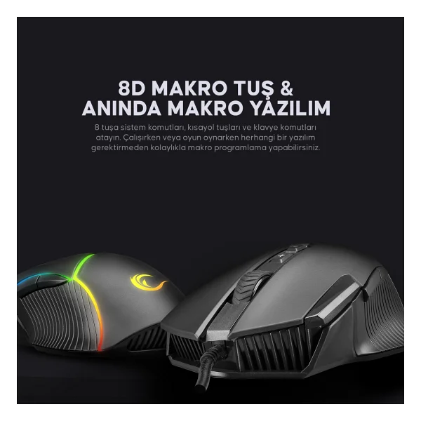 Rampage Smx-G39 Comfort RGB Makrolu Ergonomik Optik Kablolu Oyuncu Mouse - Görsel 8