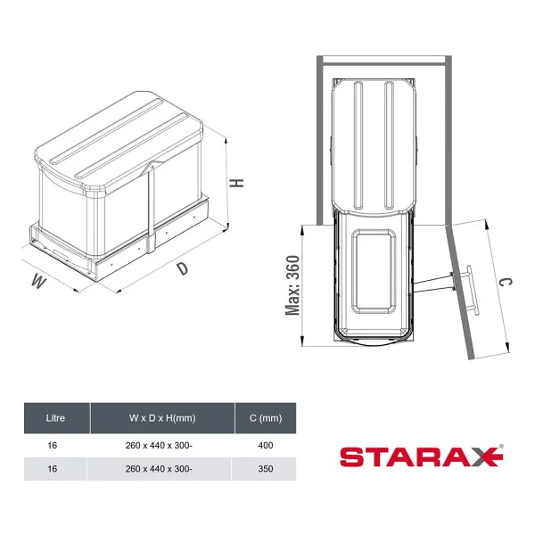 Starax Teleskopik Raylı Paslanmaz Çöp Kovası 16 Lt Gri - Görsel 3