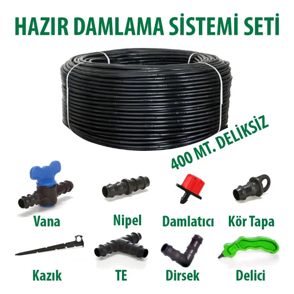 Bahçe 16x0,9mm 400 Metre Düz Damlama Borusu Sistemi Hazır Damlama Seti - Görsel 2