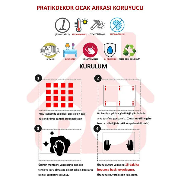Olinpa Cam Ocak Arkası Koruyucu Bambu - 60 X 52 Cm - Görsel 3