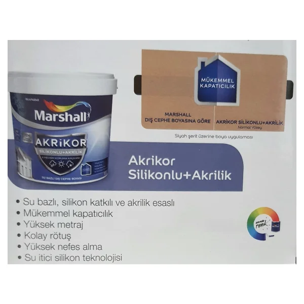Marshall Boya Akrikor Silikonlu Akrilik 1 Lt Dış Cephe Boyası - Görsel 2