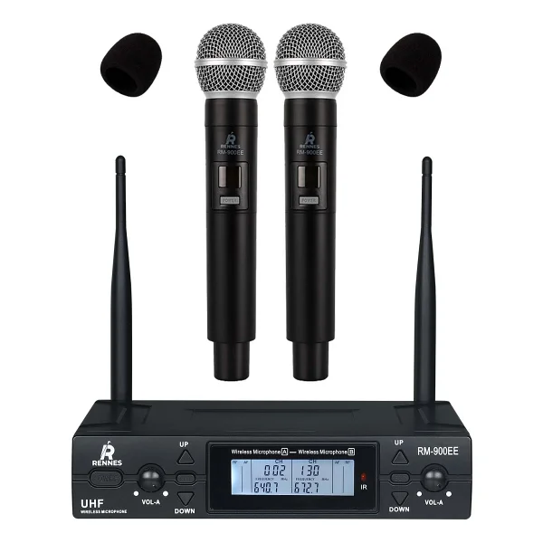Rennes Rm-900ee Uhf 2x100 Kanal Çiftli Kablosuz El Mikrofonu Çift Anten Lcd Ekran - Görsel 2