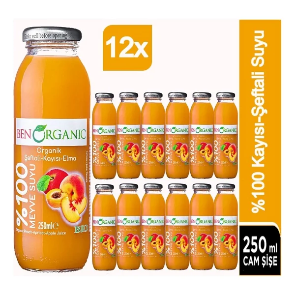 Ben Organic Şeftali Kayısı Elma Suyu 12 X 250 Ml - Görsel 3