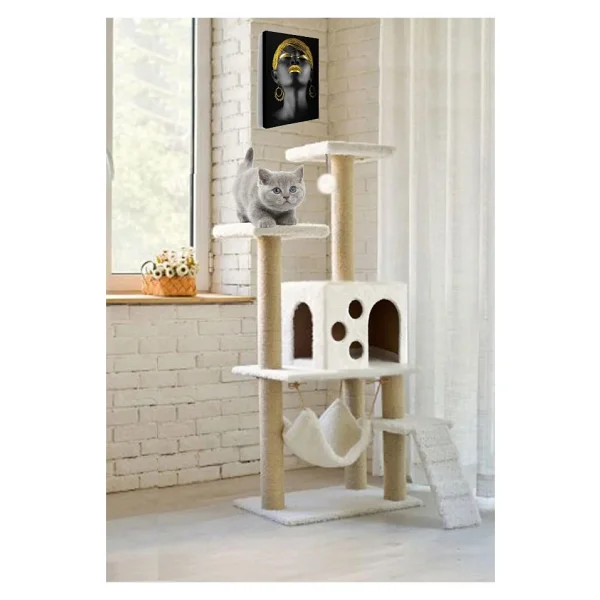 Nursoft B-10 Hamaklı Yuvalı Lüx Kedi Tırmalama Evi Beyaz - Görsel 2