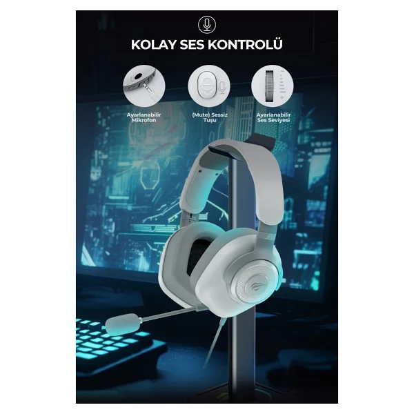 Havit Gamenote H2230d Beyaz Kablolu Kulak Üstü Oyuncu Kulaklığı - Görsel 4