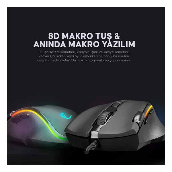Rampage Greedy Smx-G72 RGB Makrolu Ergonomik Optik Kablolu Oyuncu Mouse - Görsel 2