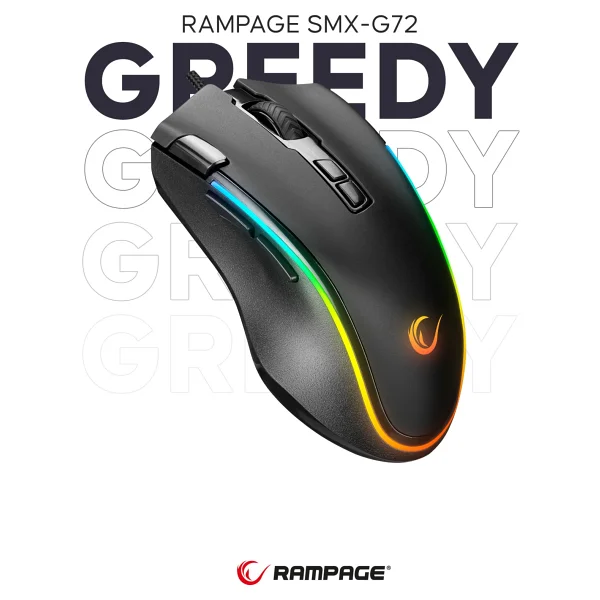 Rampage Greedy Smx-G72 RGB Makrolu Ergonomik Optik Kablolu Oyuncu Mouse - Görsel 7