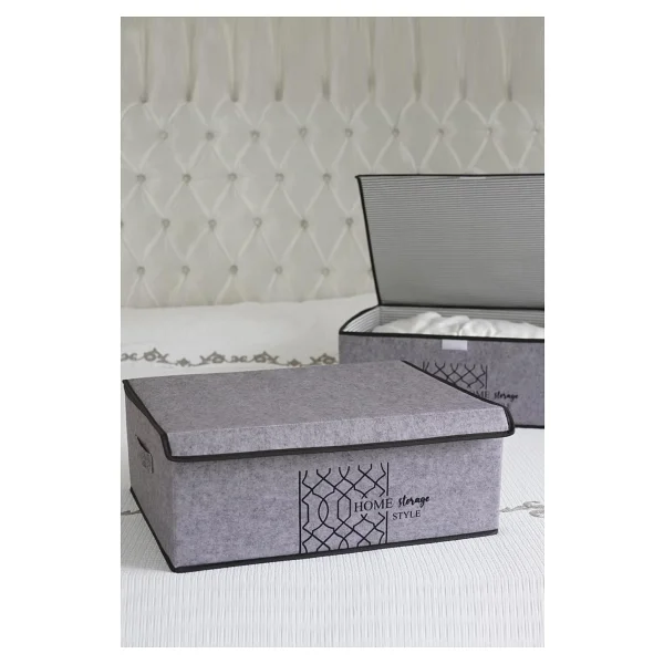 Pazar Kapısı Keçe Kapaklı Çok Amaçlı Maxi Kutu Gri 47x37x24 Cm - Görsel 7