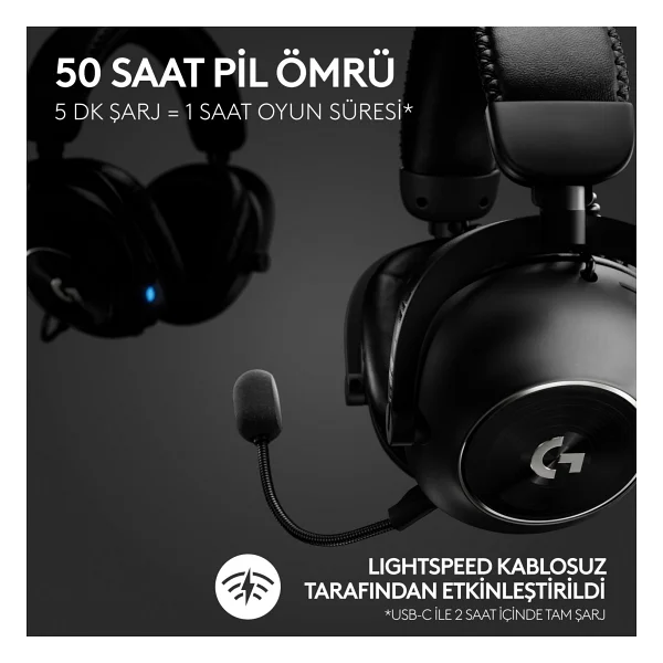 Logitech G Pro X 2 Lightspeed Siyah 7.1 Kablolu/Kablosuz Kulak Üstü Oyuncu Kulaklığı - Görsel 3