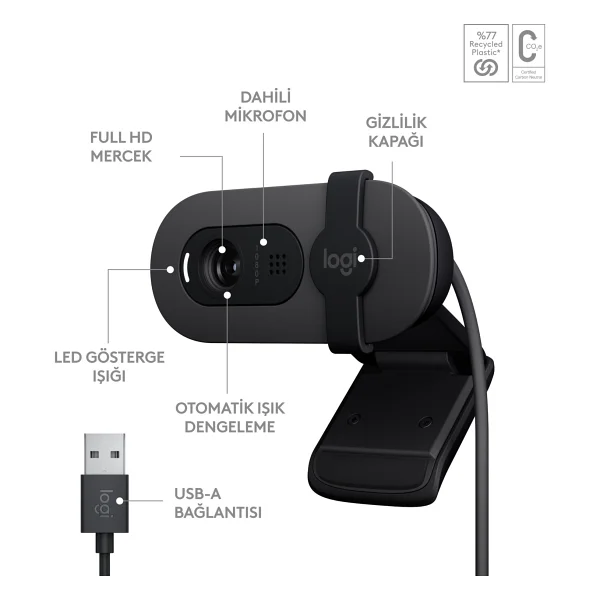 Logitech Brio 100 Siyah Full HD 1080p Mikrofonlu Webcam - Görsel 9
