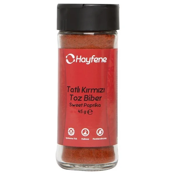 Hayfene Tatlı Kırmızı Toz Biber 45 gr Yoğun Lezzetli Yerli Üretim Baharat