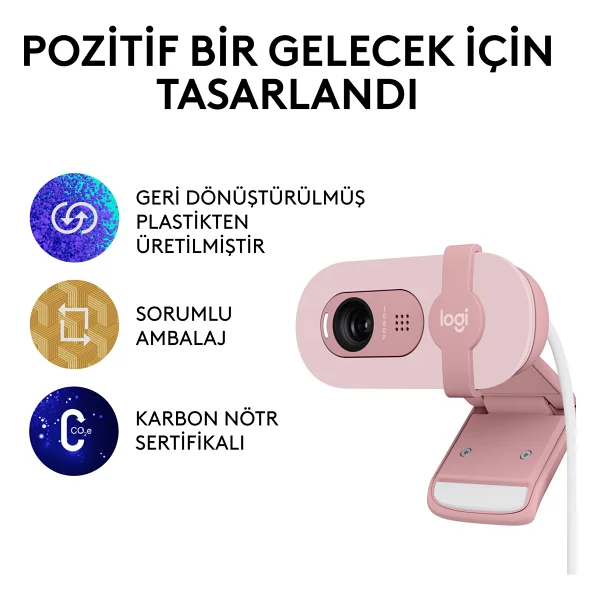 Logitech Brio 100 Pembe Full HD 1080p Mikrofonlu Webcam - Görsel 9